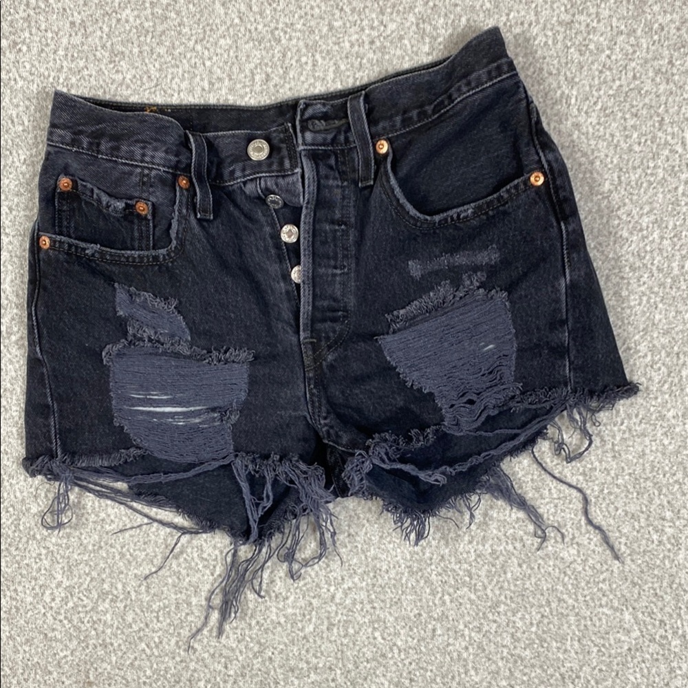 Levi's 501 Distressed Black Denim Shorts jorts 26 1.5" inseam cowgirl edgy